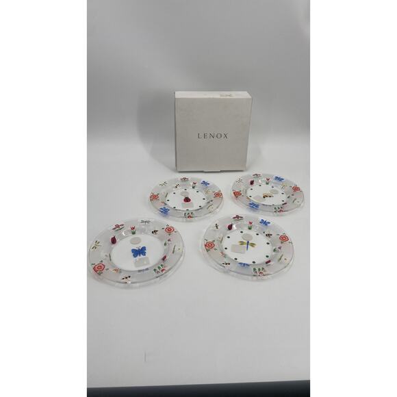 Lenox "Nature's Splendor" Hand Painted 8" Glass Salad/Dessert Plates Set of 4 - Picture 1 of 7